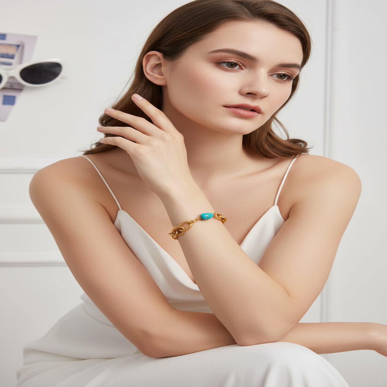 Bracelet Turquoise Rétro – Acier Inoxydable Plaqué Or 18K