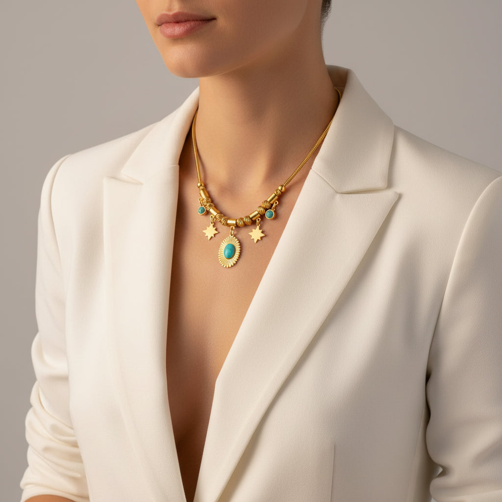 Collier « Cœur Papillon »  Perle & Pierre Verte