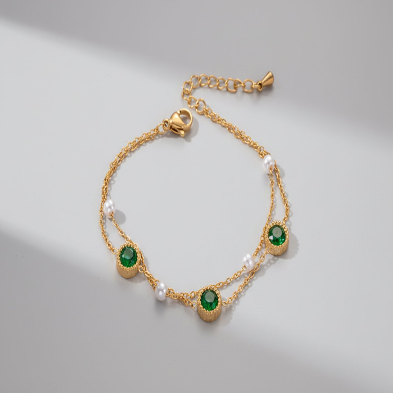 Bracelet Perle Ronde & Diamant Vert
