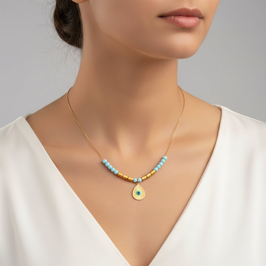 Collier « Cœur Papillon »  Perle & Pierre Verte