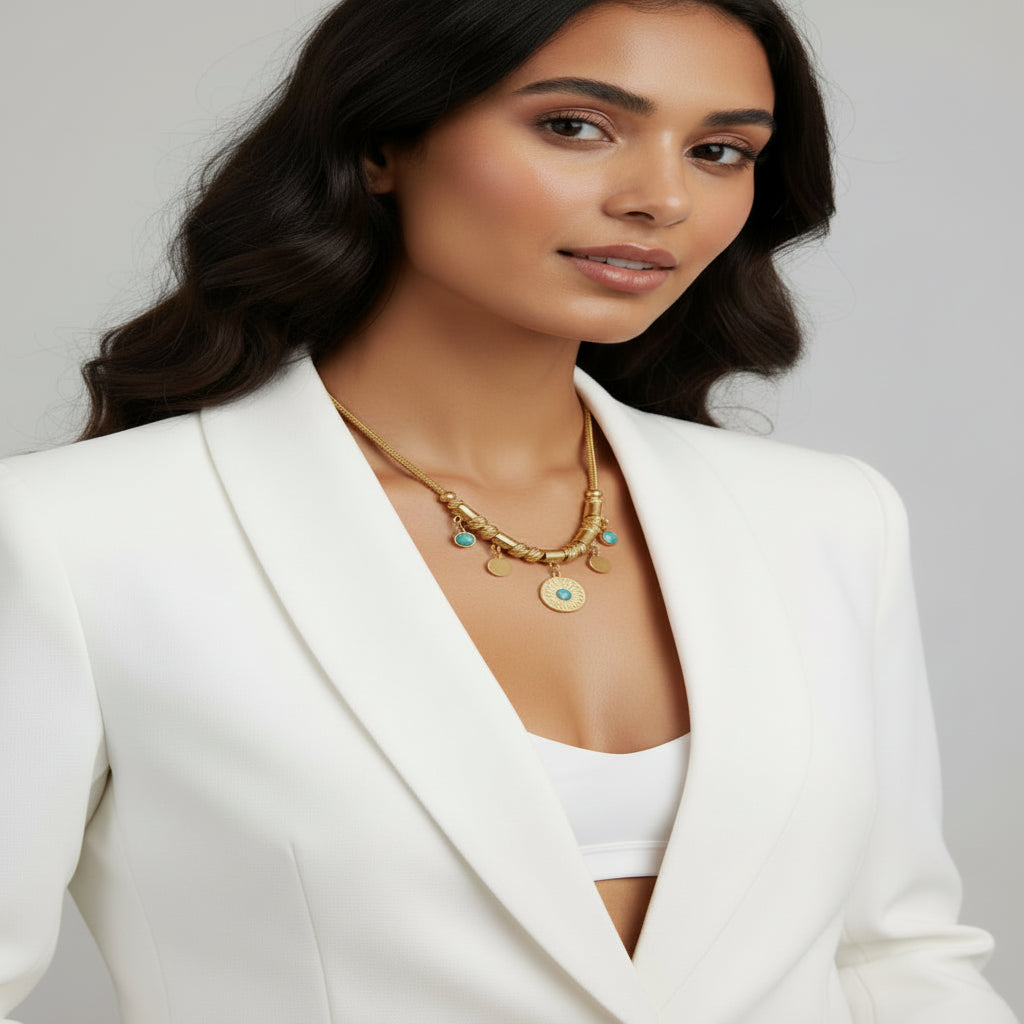 Collier « Cœur Papillon »  Perle & Pierre Verte